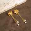 Aretes Guochao de Arena de Oro de Método Antiguo Estilo Palacio Lazo Perla Imitación Borla Joyería de Cobre Chapado en Oro para Mujer