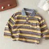 Camisa Polo Rayada para Niños 2026 Nueva Colección Primavera y Otoño Para Niños con Bolsillo de Perro Pequeño Camiseta Base para Bebé Niñas Manga Larga