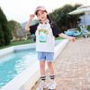 Camiseta de manga corta con cuello redondo y estampado de dibujos animados para niños de verano 2025, holgada e informal, para niños y niñas de tallas pequeñas y medianas.