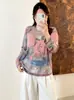 Top de mujer talla grande con estampado de pintura al óleo vintage, otoño 2026, camiseta básica fina de cuello redondo holgada para mujeres talla grande