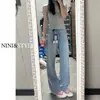 Jeans de Pierna Recta Estrechos y Anchos de Color Claro para Mujer 2025 Primavera y Otoño Nuevos de Cintura Alta Sueltos Pantalones Rectos de Dosificación Primavera