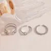 Set de Anillos de Lujo con Pedrería Multiestilo en Color Acero, Diseño Único para Mujer, Anillo Moderno Ajustable y Apilable para el Trayecto Diario