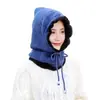 Gorro para Hombre y Mujer Estilo Coreano de Invierno Moda Lana para Exteriores Montar Orejeras Tejidas Gorro Integrado con Bufanda Estudiante Cálido