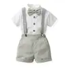 Traje para Niños Camisa Manga Corta Corbata Tirantes Pantalones Cortos Conjunto de Dos Piezas Vestido para Fiesta de Cumpleaños Suministro Transfronterizo