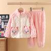 Conjunto de Pijama de Fleece Coral para Crianças, Meninos e Meninas, Roupa de Casa Engrossada com Zíper para Crianças Maiores, Engrossado e Quente