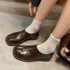 Sapatos de bico fino de personalidade de nicho 2025 primavera salto baixo grosso cabeça redonda couro porco trotters sapatos de couro pequenos sapatos de couro boca profunda sapatos de couro genuíno para mulheres