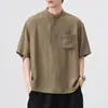 Nueva camisa retro de lino estilo chino para hombre, verano holgada y transpirable, estilo old money, manga corta, camisa casual ligera