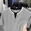 Nueva camiseta de manga corta de verano para hombre, casual y versátil, top a rayas de corte holgado para hombres jóvenes y de mediana edad, marca de moda
