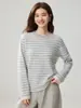 Suéter de cachemira 2026 Otoño/Invierno Nuevo Estilo para Mujer Cuello Redondo Rayado Capa Base Estilo Elegante Holgado Adelgazante Suéter Cálido