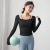 Festival de Primavera Puro Deseo Yoga Malla Manga Larga Copa Fija Tirante Delgado Camiseta Deportiva Ajustada Top de Fitness en la Cintura