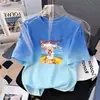 Camiseta de Verano con Degradado para Niñas, Manga Corta Infantil, Nueva Estampada Holgada Estilo Coreano Versátil Moderna para Niños Mayores