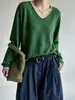 Novedad Otoño 2026 Estilo Coreano Holgado Casual Minimalista Suéter de Punto con Cuello en V para Mujer, Suéter Pulóver Elegante para el Trabajo MMHT