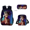 Novo Produto Mochila Estampada Periférica do Anime Dr.Stone Conjunto de Três Peças Mochila da Idade da Pedra para Alunos do Ensino Fundamental e Médio