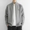 Jaqueta de tricô estilo coreano com zíper duplo para outono e inverno para homens, manga longa, casual, solta, simples, cardigã de tricô com gola alta, suéter para casal