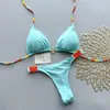 2026 Nuevo Bikini Sexy Transfronterizo Europeo y Americano de Color Sólido Arcoíris con Atar Push-Up Traje de Baño de Venta Caliente Amazon