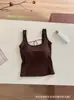 Outono Inverno Lyocell Gola Quadrada Alça Fina Recorte Costas Bonitas Simples Casual Peça Única Top com Bojo Fixo Colete Quente Escovado