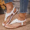 Sandálias femininas de tamanho grande com tachas e estampa floral, europeias e americanas, para travessia de fronteira, calçados femininos de salto plataforma para comércio exterior, chinelos de dedo para uso externo femininos em estoque