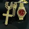 Collar Pulsera Reloj Conjunto Colgante Cruz Grande de Diamante Personalizado Hip-hop Impresionante Gama Alta Regalo para Hombres