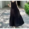 Vestido de Tirantes de Verano Estilo Extranjero Cuello Redondo de Botones Talla Grande