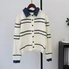 Elegante Cárdigan de Punto Denim Patchwork 2026 Otoño/Invierno Nueva Versión Coreana Suelto Versátil Chaqueta Suéter Color Block para Mujer