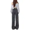 Calça Jeans Wide Leg Estilo Americano com Estampa Preta e Cinza para Mulheres, Novo Design de Nicho Outono/Inverno 2026 Calças Retas de Comprimento Total para Trabalho