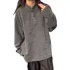 Camiseta Retro Americana de Pana con Mangas Largas para Hombre, Elegante Polo con Cuello Mao como Capa Interior para Pareja