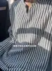 Camiseta de Manga Larga con Cuello en V Estilo Tweed Patrón de Espiga para Hombre Camiseta Base Rayada de Corte Limpio Sudadera Tops Sueltos para Pareja