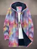 Cardigan Casual Masculino com Capuz e Zíper 2025 Estampa Tie-Dye Multicolorida Transfronteiriça Jaqueta de Algodão Forro Cinza DIY