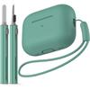 Adequado para AirPods Pro3 Capa Protetora de Fone de Ouvido de Silicone Espessada de Peça Única com Caneta de Limpeza e Mosquetão