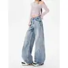 Jeans azul retro estilo americano, solto, perna larga para mulheres, nova coleção de outono 2026, calça slim e versátil, corte reto em A