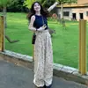 Pantalones Casuales de Algodón Lino con Lunares Estilo Retro para Mujer Verano Delgados de Cintura Alta Holgados Adelgazantes Estilo Coreano Algodón Lino Pierna Recta Pierna Ancha Pantalones Largos