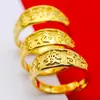 Anillo Auspicioso Dorado Chapado Color-Preservante con Caracteres Chinos Tallados, Anillo de Pareja para Hombres y Mujeres, Anillo Imitación Oro, Anillo Ajustable para Personas Mayores