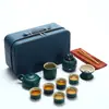 Juego de Té Kung Fu de Viaje Estilo Japonés Juego Pequeño para Uso en Casa Tetera Pequeña Taza de Té de Cerámica Bandeja de Té para Exteriores Bolsa Portátil