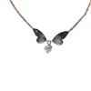 Collar de Mariposa Azul-Morado Degradado 'Dreamy Ice' para Mujer, Mismo Estilo que en Xiaohongshu, Diseño Único, Regalo para Novia, Cadena para Clavícula