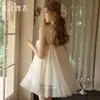 Elegante y dulce conjunto de ropa de casa de tres piezas: falda de encaje de malla de doble capa con copas en el pecho, camisón holgado y bata exterior 5272