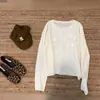 Casaco Suéter de Tricô Crochê Lã + Mohair Estilo Tridimensional Suave Outono Quente e Livre Lua Branca