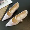 Zapatos Mary Jane Estilo Francés A333-As5 con Punta Fina, Tacón Alto, Tacón Delgado, Versátiles Estilo Retro Chanel, Boca Baja, Zapatos de Piel Suave