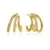 Brincos de Ouro 18K Cravejados com Diamantes de Três Garras, Brincos Simples de Zircônia, Estilo Minimalista Versátil, Joias de Orelha Transfronteiriças Amazon Europeias e Americanas