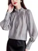 Camisa de Manga Larga con Diseño Estilo Francés para Mujer 2025 Otoño e Invierno Nuevo Estilo Cuello Alto Estilo Occidental Único Camisa Ajustada