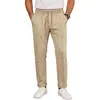 Calça Casual Masculina de Verão Europeia e Americana, Transfronteiriça, Solta, Respirável, Cintura Alta, Cordão, Sarja Falsa de Algodão