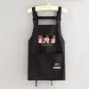 Delantal Corto Impermeable Estilo Coreano para Catering y Trabajo, Ropa de Trabajo de Manga Larga con Texto Impreso, Monos para el Hogar y la Cocina, Resistente a Manchas y Suciedad