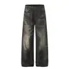 Jeans Bigodinho Design Retrô Americano para Homens e Mulheres, Calça Larga de Cintura Alta Streetwear Lavada, Calça Longa Casual Vintage, Tendência
