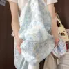 Pantalones Rectos de Hielo Azul Floral Talla Plus para Mujer, Delgados de Cintura Alta Casual de Pierna Ancha, Colección Primavera 2026