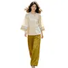 Conjunto de duas peças de seda com mangas médias e calças pantalona, com qualidade garantida, para mulheres de meia-idade, novo estilo chinês, outono