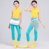 Conjunto de jazz para niñas, top sin mangas amarillo con cuello alto pequeño, leotardo de yoga y gimnasia, ropa de práctica y baile de jazz para niñas