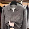 Camisa polo de manga larga de cachemira sintética transfronteriza para hombre, nuevo estilo otoño 2026, efecto dos piezas, cuello camisero, camiseta de punto casual para hombre