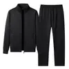 Conjunto esportivo masculino outono e inverno transfronteiriço, conjunto de duas peças de cardigã espessado com forro de fleece para meia-idade e idosos, roupa para pai executivo