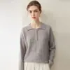 Suéter grueso de cachemira para mujer con cuello alto, hombros caídos y diseño de punto acanalado para otoño e invierno 2026