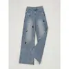 Jeans Rectos de Cintura Alta para Mujer Chao Li Youhuo, Nuevo Otoño, con Bordado de Cachorro, Corte Holgado para Cuerpo en Forma de Pera, Pantalones de Pierna Ancha Adelgazantes