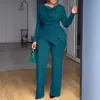 Amazon Transfronterizo Venta Caliente Primavera y Verano Comercio Exterior Ropa para Mujer Moda Europea y Americana Casual Cintura Plisada Ceñida Conjunto de Pantalones Largos de Manga Larga